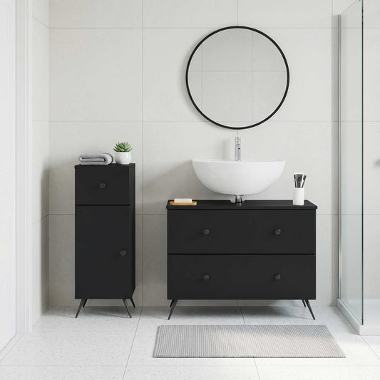 2 Piece Bathroom Cabinet Set BREDA Black Engineered Wood