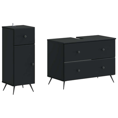 2 Piece Bathroom Cabinet Set BREDA Black Engineered Wood