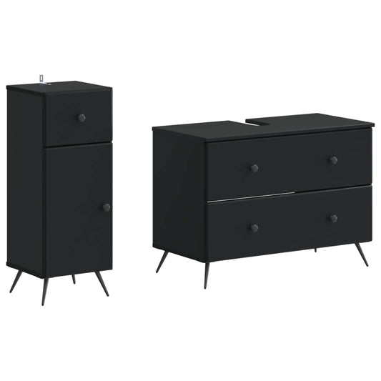 2 Piece Bathroom Cabinet Set BREDA Black Engineered Wood