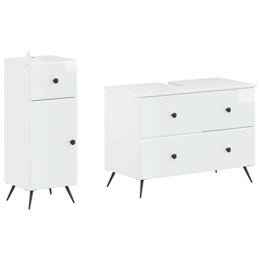 2 Piece Bathroom Cabinet Set BREDA High Gloss White