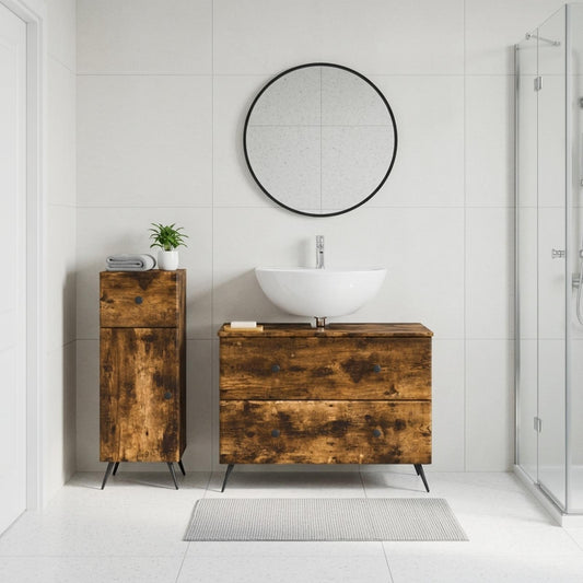 2 Piece Bathroom Cabinet Set BREDA Smoked Oak Engineered Wood