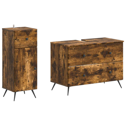2 Piece Bathroom Cabinet Set BREDA Smoked Oak Engineered Wood