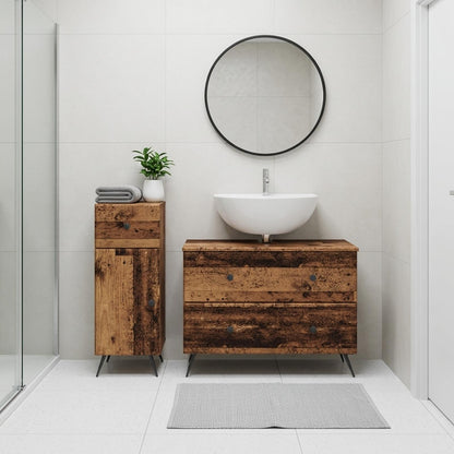 2 Piece Bathroom Cabinet Set BREDA Old Wood Engineered Wood