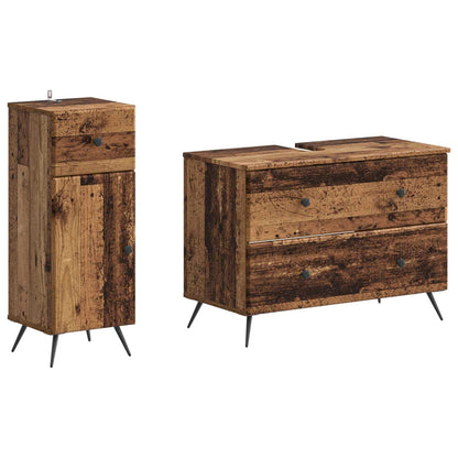2 Piece Bathroom Cabinet Set BREDA Old Wood Engineered Wood