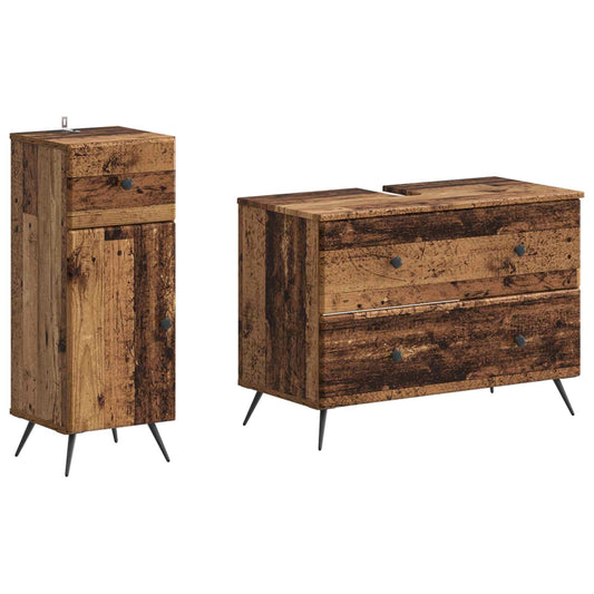 2 Piece Bathroom Cabinet Set BREDA Old Wood Engineered Wood