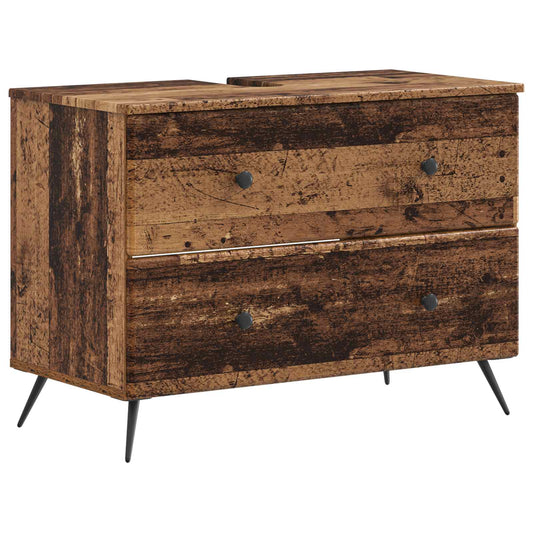 2 Piece Bathroom Cabinet Set BREDA Old Wood Engineered Wood