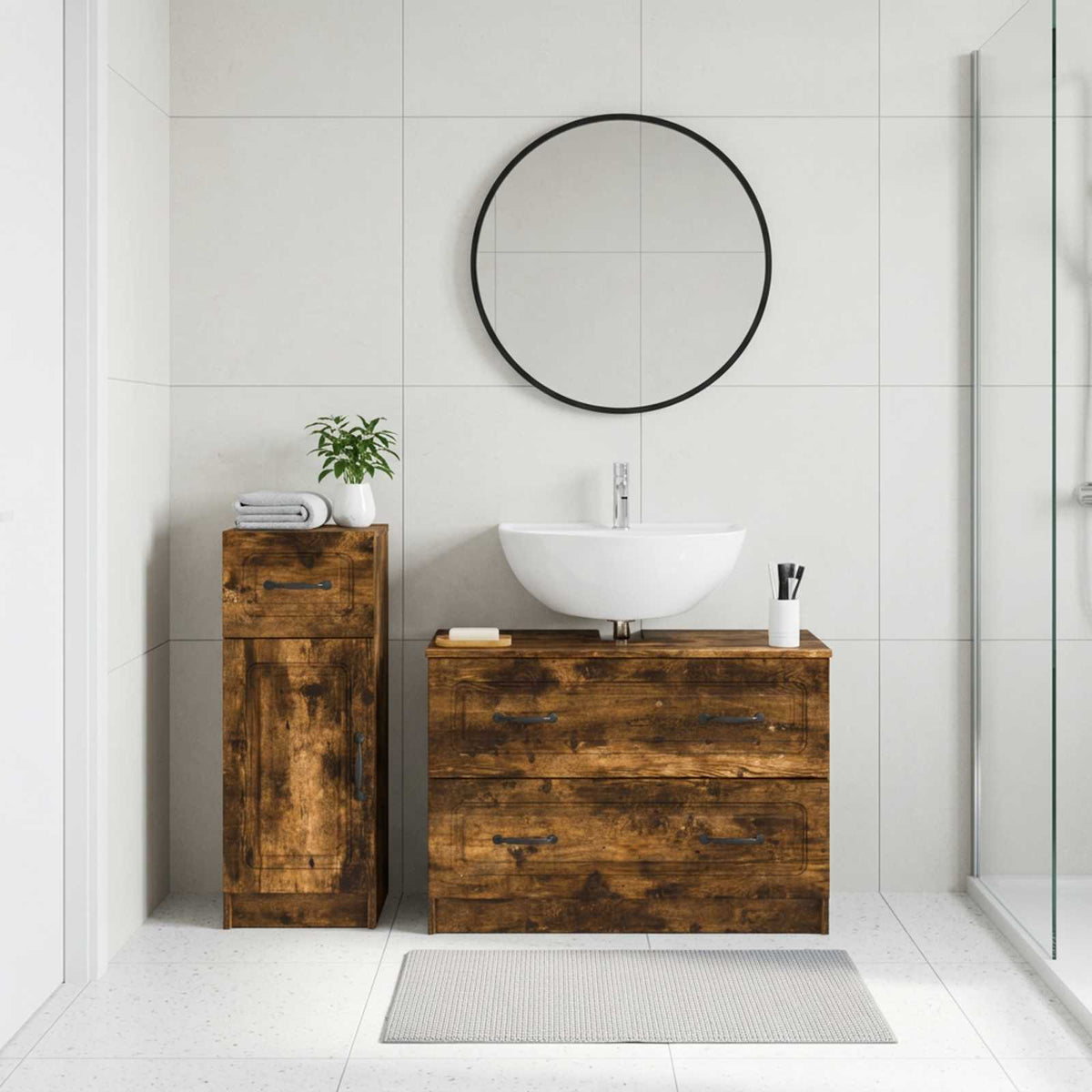 2 Piece Bathroom Cabinet Set UTRECHT Smoked Oak Engineered Wood