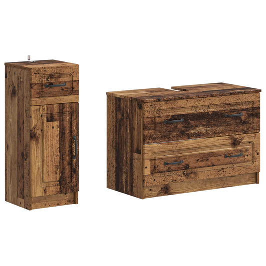 2 Piece Bathroom Cabinet Set UTRECHT Old Wood Engineered Wood
