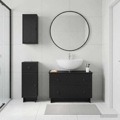 3 Piece Bathroom Cabinet Set EDE Black Engineered Wood