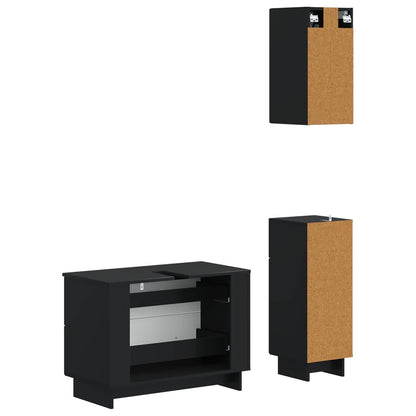 3 Piece Bathroom Cabinet Set EDE Black Engineered Wood