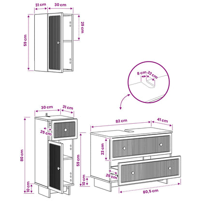 3 Piece Bathroom Cabinet Set EDE Black Engineered Wood
