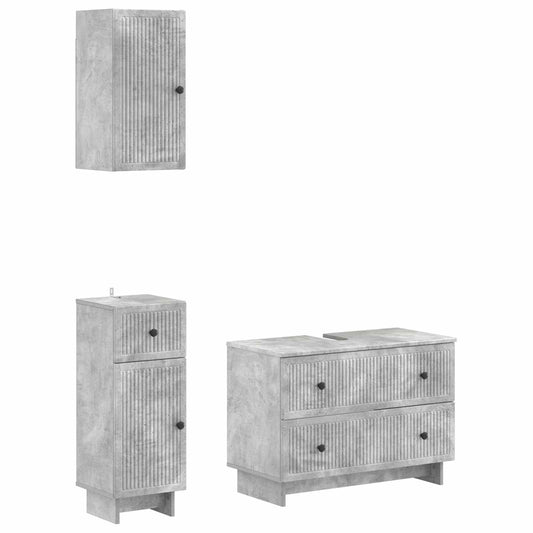3 Piece Bathroom Cabinet Set EDE Concrete Grey Engineered Wood