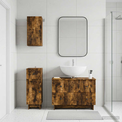3 Piece Bathroom Cabinet Set EDE Smoked Oak Engineered Wood