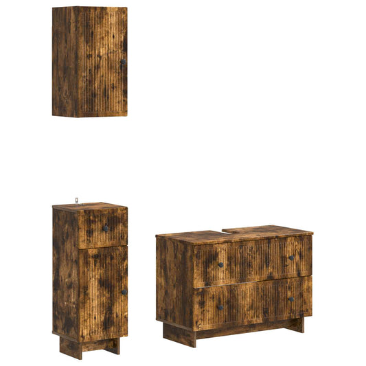 3 Piece Bathroom Cabinet Set EDE Smoked Oak Engineered Wood