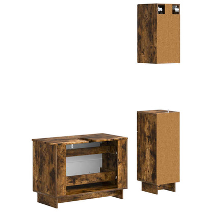 3 Piece Bathroom Cabinet Set EDE Smoked Oak Engineered Wood