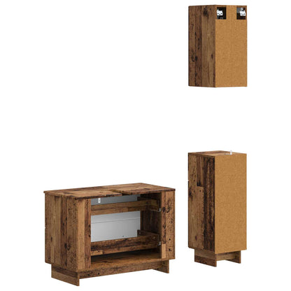 3 Piece Bathroom Cabinet Set EDE Old Wood Engineered Wood