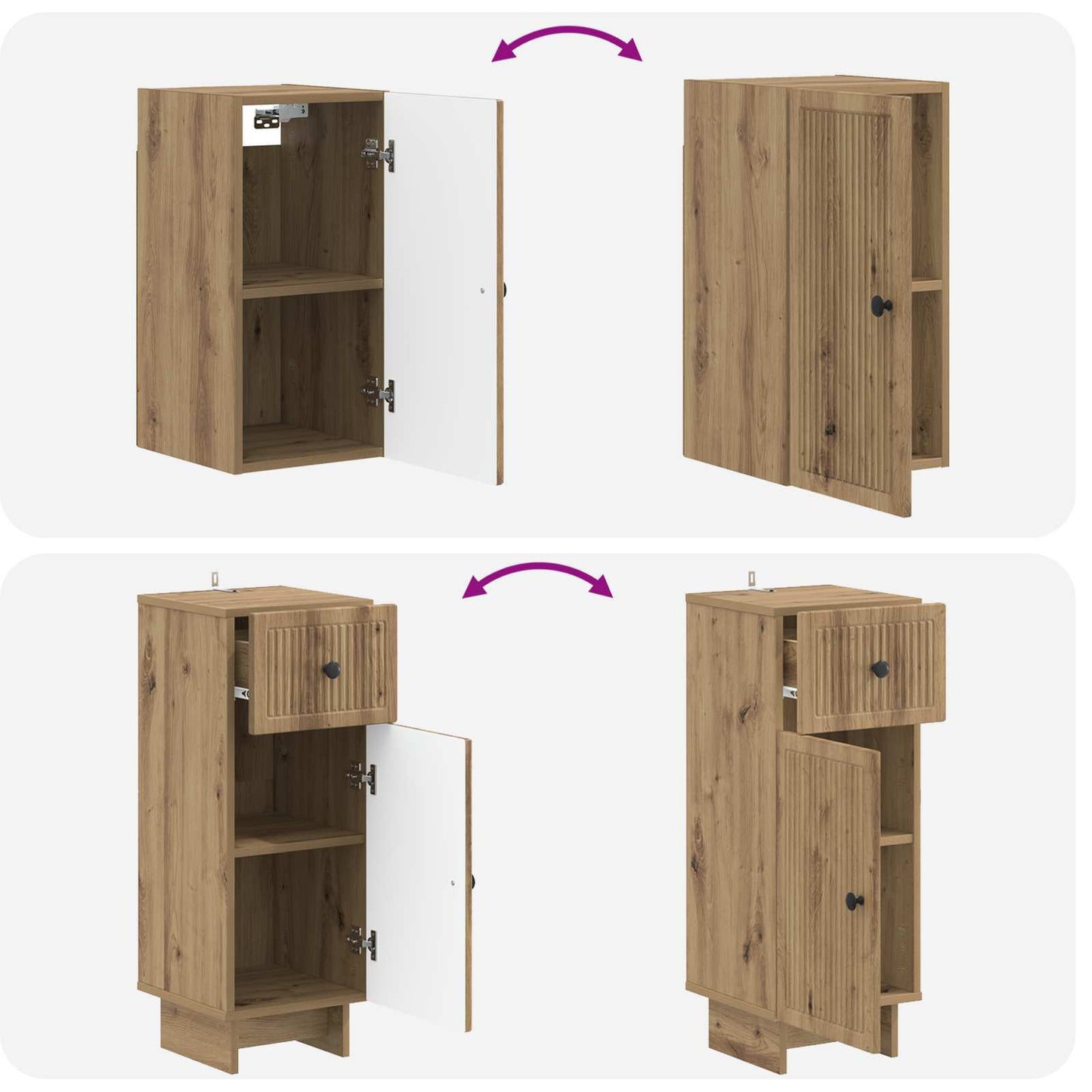 3 Piece Bathroom Cabinet Set EDE Artisan Oak Engineered Wood