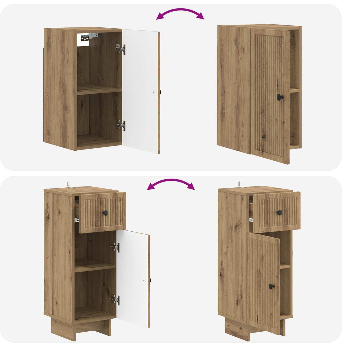 3 Piece Bathroom Cabinet Set EDE Artisan Oak Engineered Wood