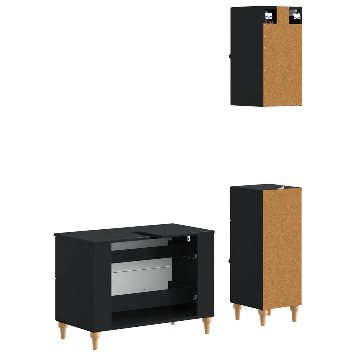 3 Piece Bathroom Cabinet Set ALKMAAR Black Engineered Wood