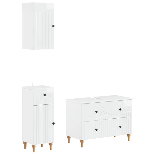 3 Piece Bathroom Cabinet Set ALKMAAR High Gloss White