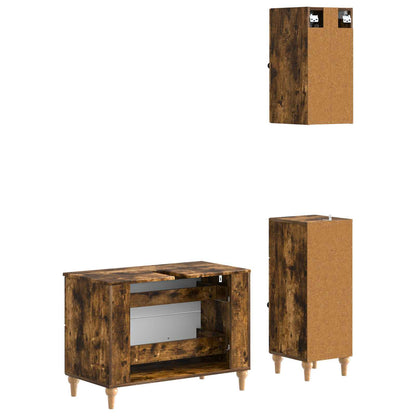 3 Piece Bathroom Cabinet Set ALKMAAR Smoked Oak Engineered Wood