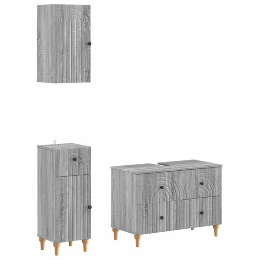 3 Piece Bathroom Cabinet Set ALKMAAR Grey Sonoma