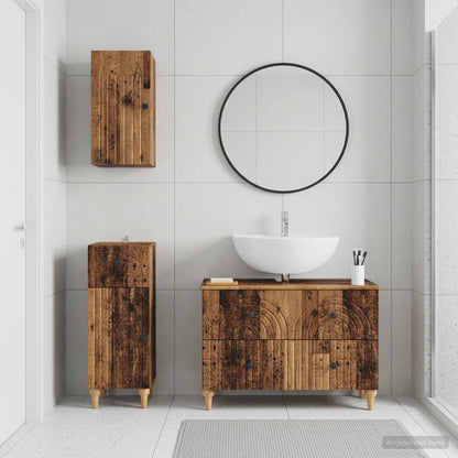 3 Piece Bathroom Cabinet Set ALKMAAR Old Wood Engineered Wood