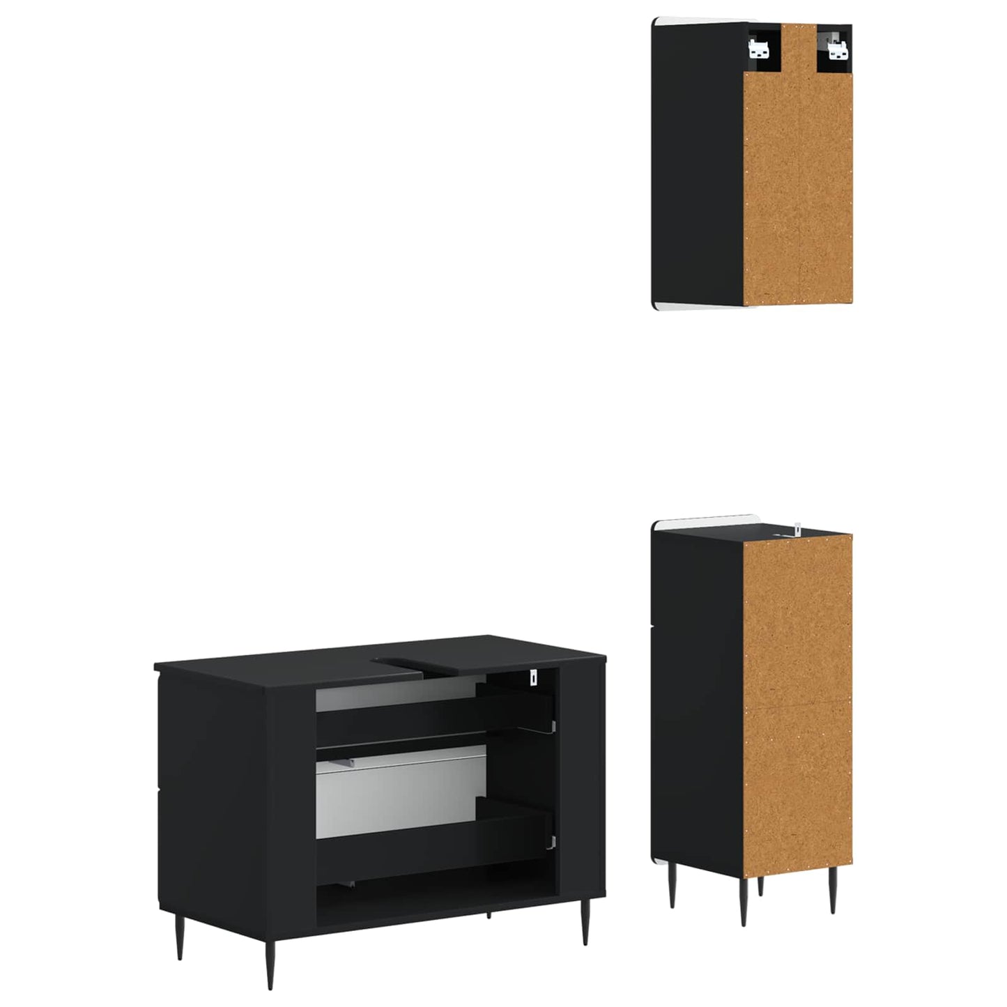 3 Piece Bathroom Cabinet Set ZWOLLE Black Engineered Wood