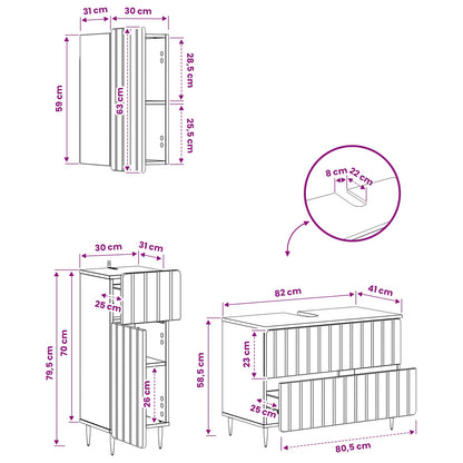 3 Piece Bathroom Cabinet Set ZWOLLE Black Engineered Wood