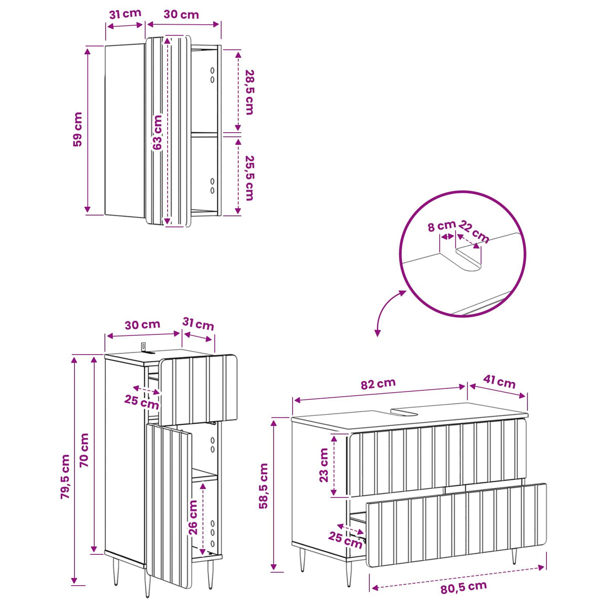 3 Piece Bathroom Cabinet Set ZWOLLE Sonoma Oak Engineered Wood