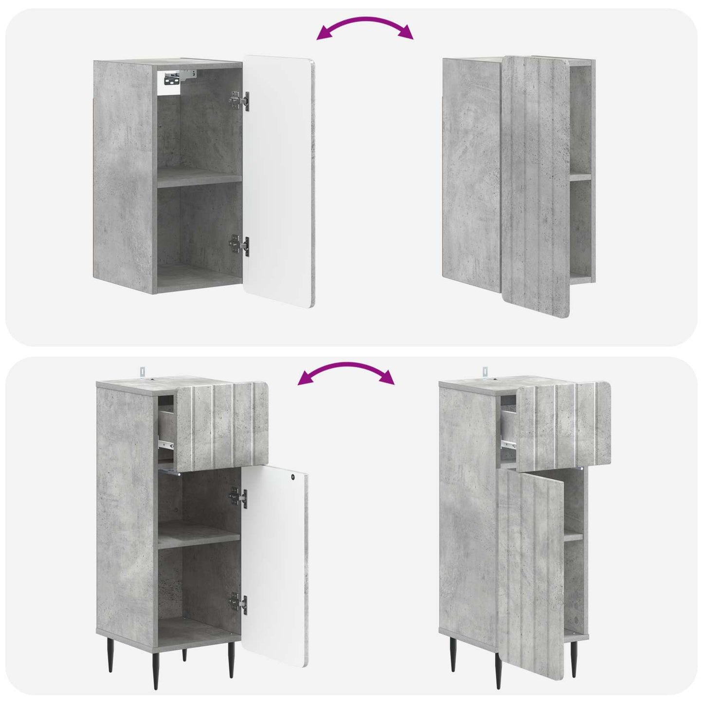 3 Piece Bathroom Cabinet Set ZWOLLE Concrete Grey