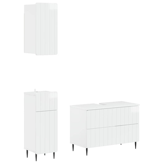 3 Piece Bathroom Cabinet Set ZWOLLE High Gloss White