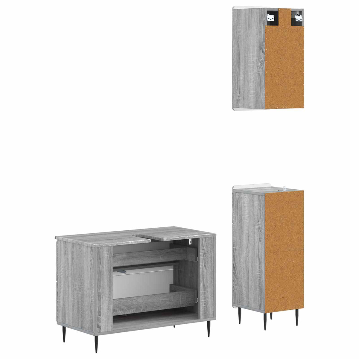 3 Piece Bathroom Cabinet Set ZWOLLE Grey Sonoma Engineered Wood