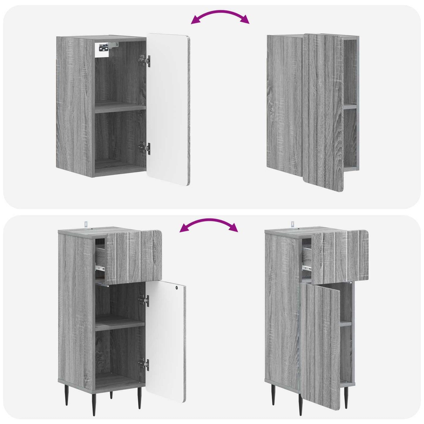 3 Piece Bathroom Cabinet Set ZWOLLE Grey Sonoma Engineered Wood