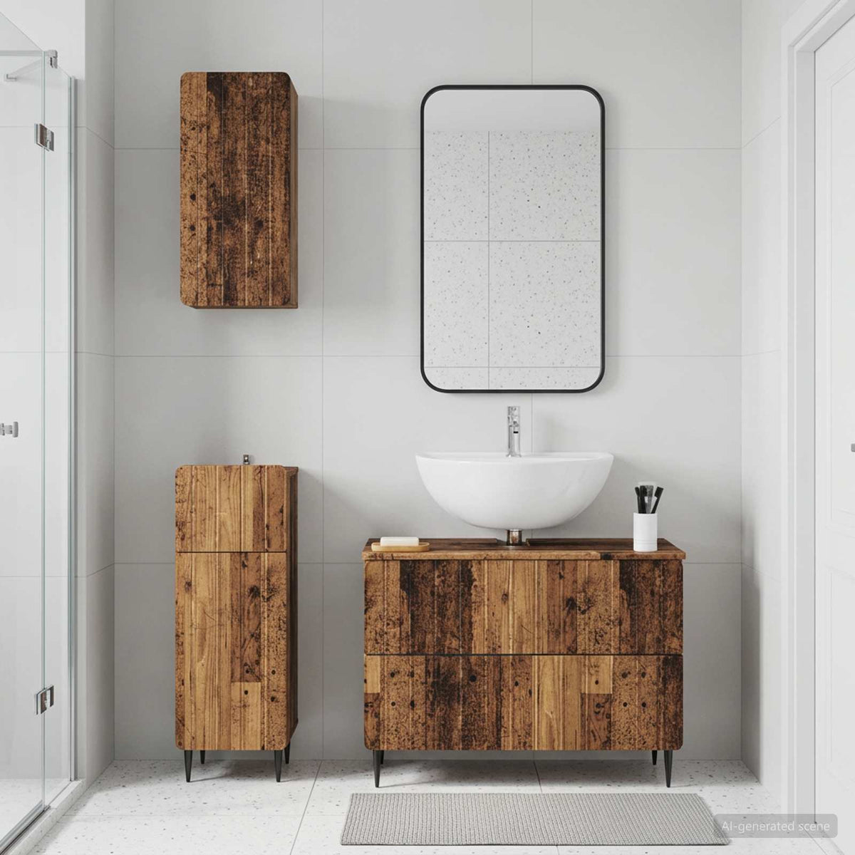 3 Piece Bathroom Cabinet Set ZWOLLE Old Wood Engineered Wood