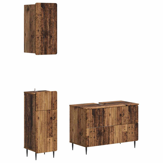 3 Piece Bathroom Cabinet Set ZWOLLE Old Wood Engineered Wood