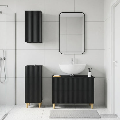 3 Piece Bathroom Cabinet Set ARNHEM Black Engineered Wood