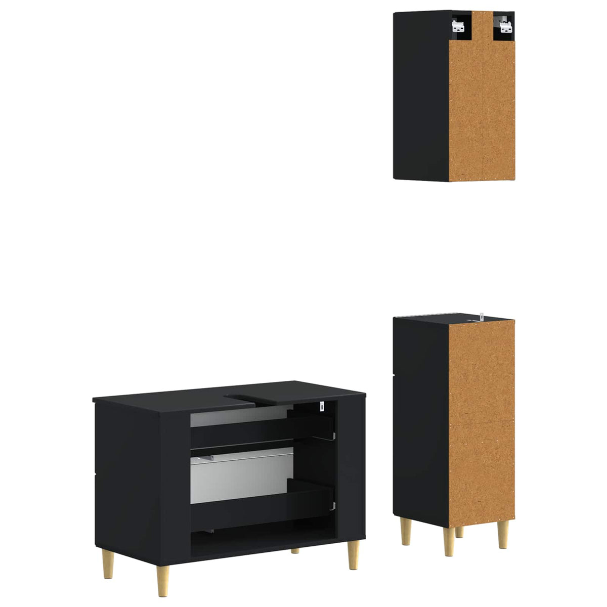 3 Piece Bathroom Cabinet Set ARNHEM Black Engineered Wood