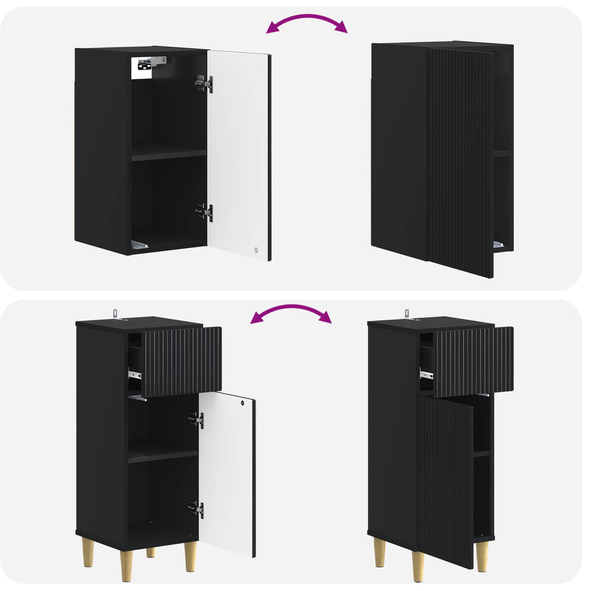 3 Piece Bathroom Cabinet Set ARNHEM Black Engineered Wood