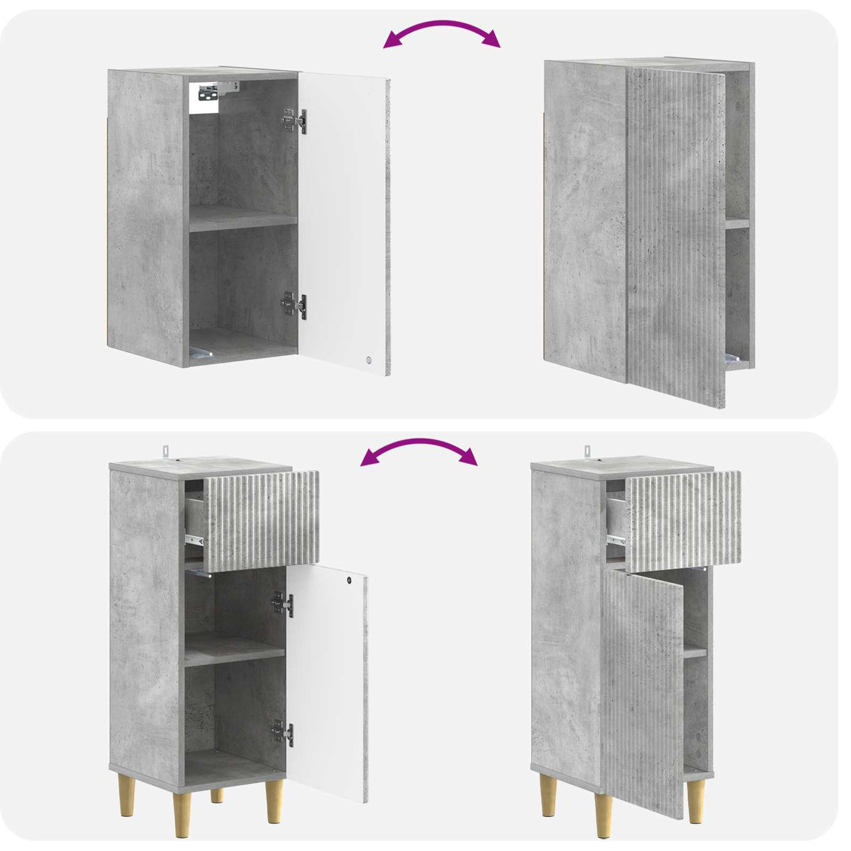 3 Piece Bathroom Cabinet Set ARNHEM Concrete Grey