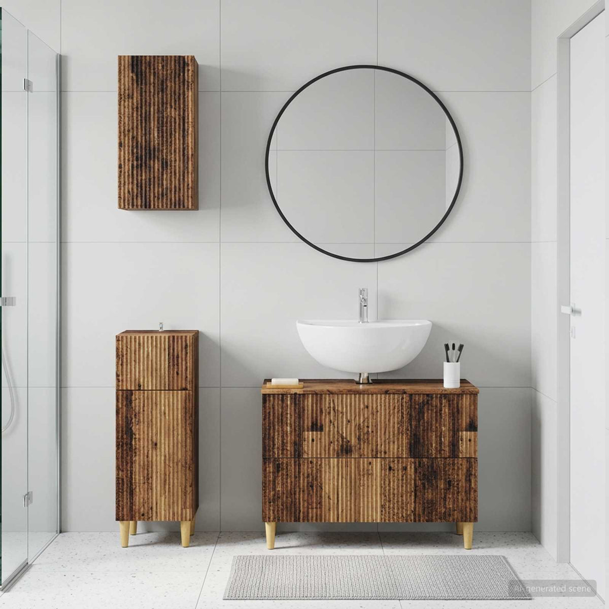 3 Piece Bathroom Cabinet Set ARNHEM Old Wood Engineered Wood