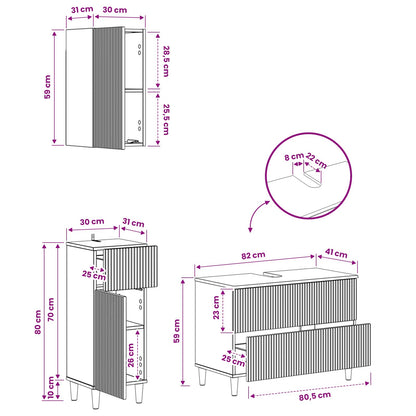 3 Piece Bathroom Cabinet Set ARNHEM Old Wood Engineered Wood