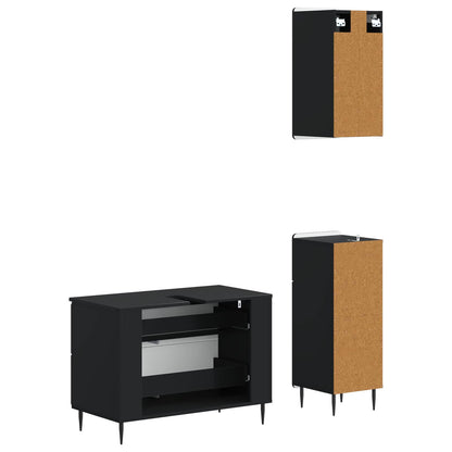 3 Piece Bathroom Cabinet Set HAARLEM Black Engineered Wood