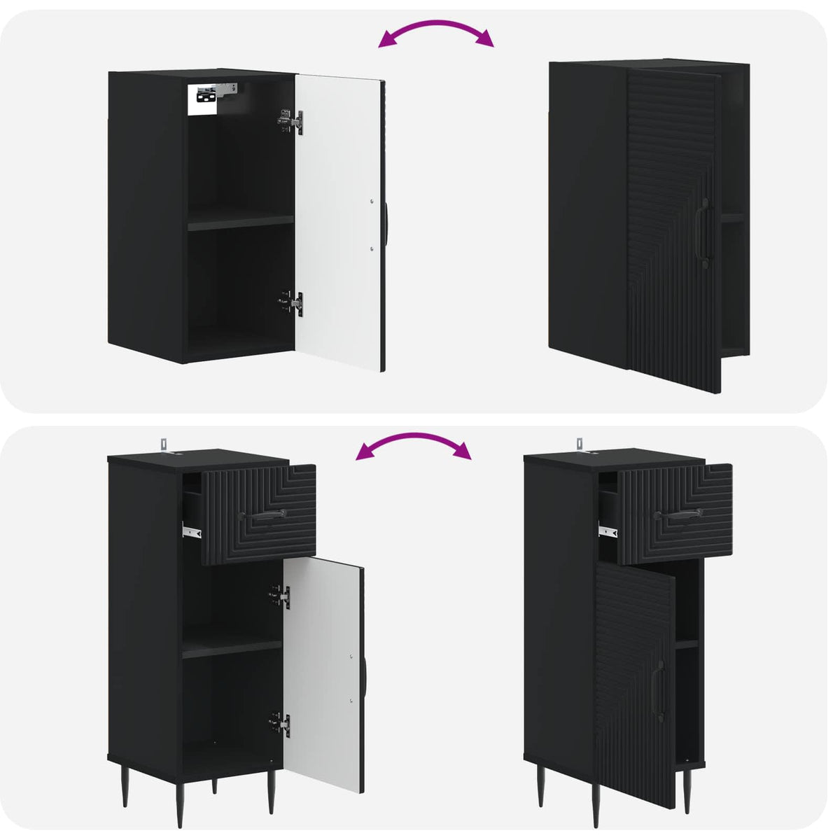 3 Piece Bathroom Cabinet Set HAARLEM Black Engineered Wood