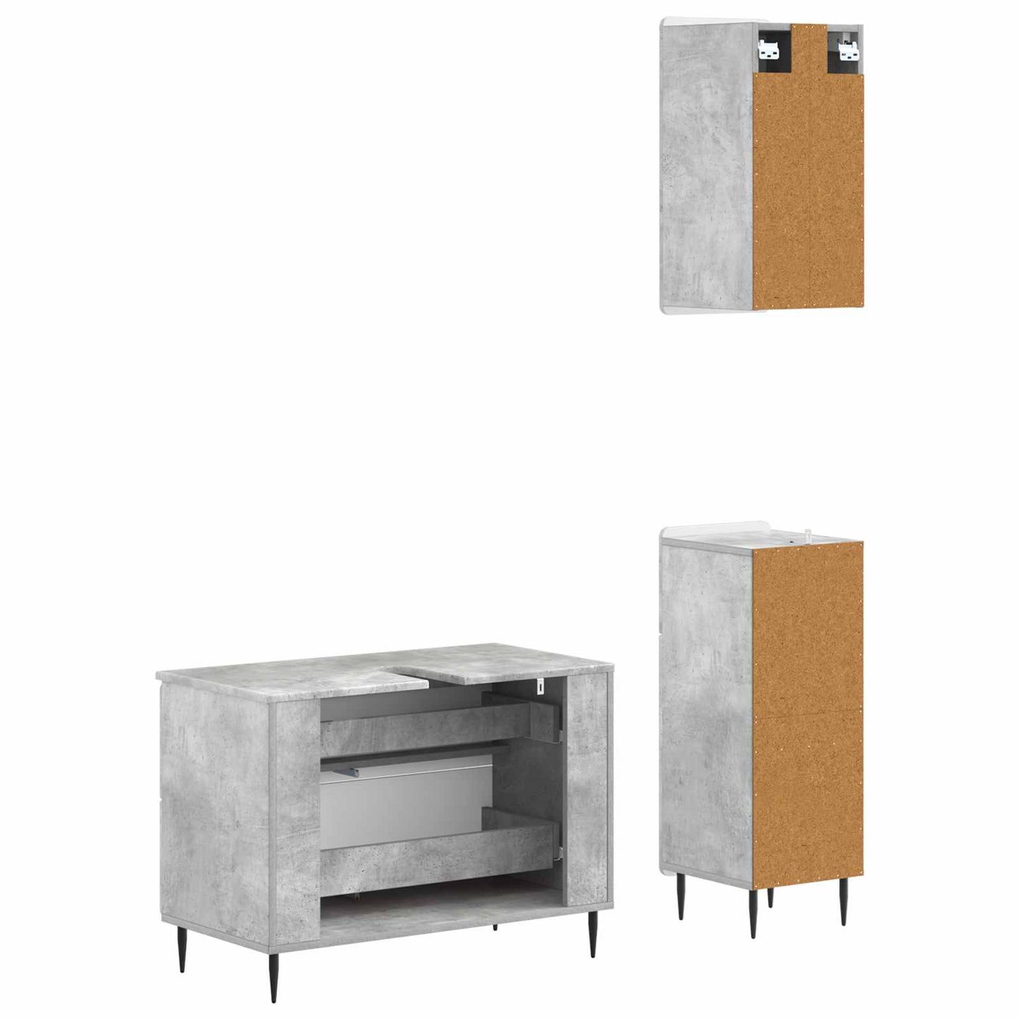 3 Piece Bathroom Cabinet Set HAARLEM Concrete Grey