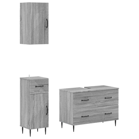 3 Piece Bathroom Cabinet Set HAARLEM Grey Sonoma