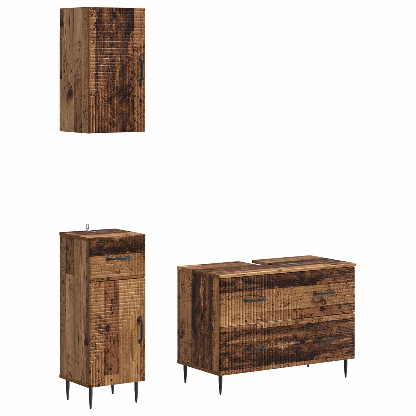 3 Piece Bathroom Cabinet Set HAARLEM Old Wood Engineered Wood
