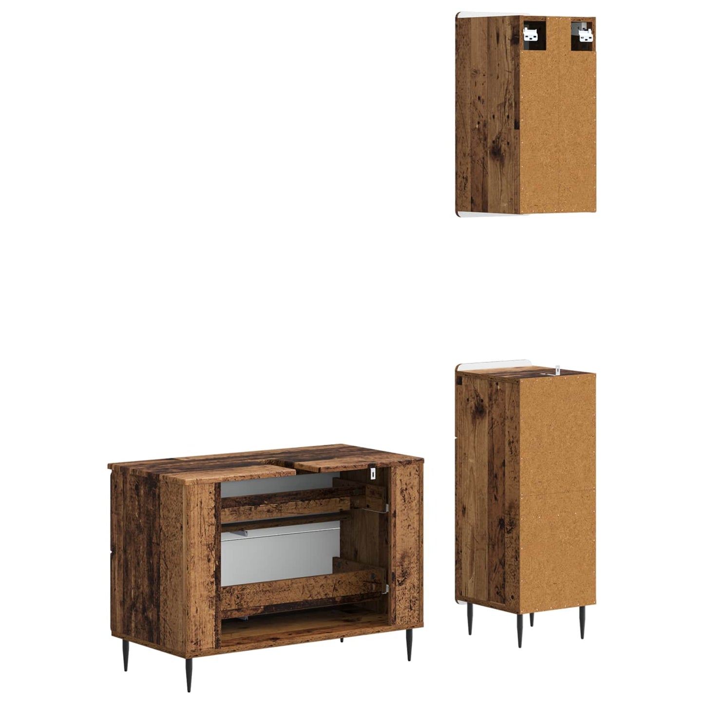 3 Piece Bathroom Cabinet Set HAARLEM Old Wood Engineered Wood