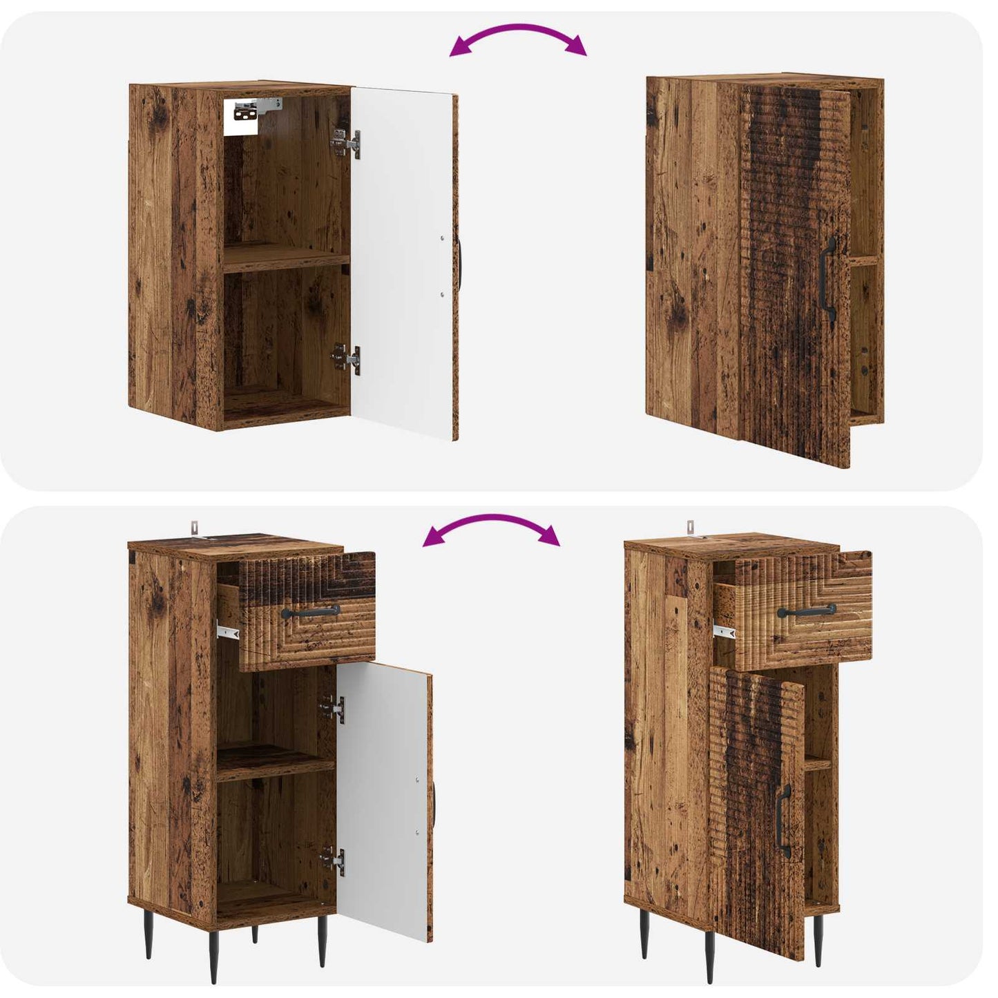 3 Piece Bathroom Cabinet Set HAARLEM Old Wood Engineered Wood