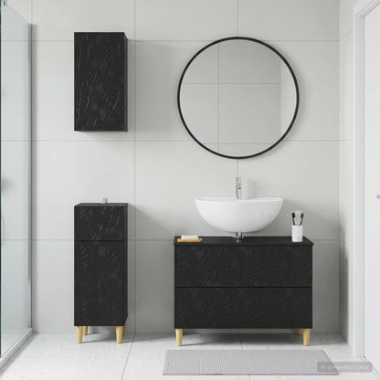 3 Piece Bathroom Cabinet Set DELFT Black Engineered Wood